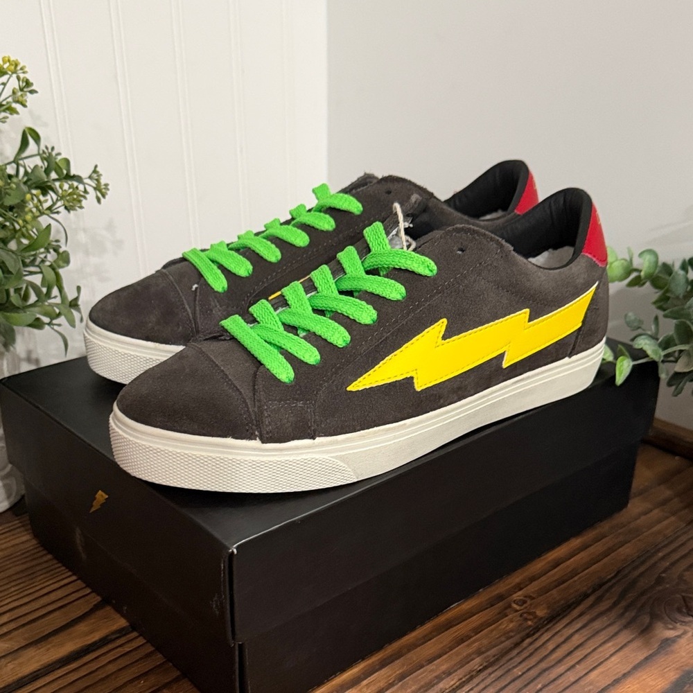 Nwt Sanyako Thunderbolt Charcoal-Yellow Women's Sneakers.